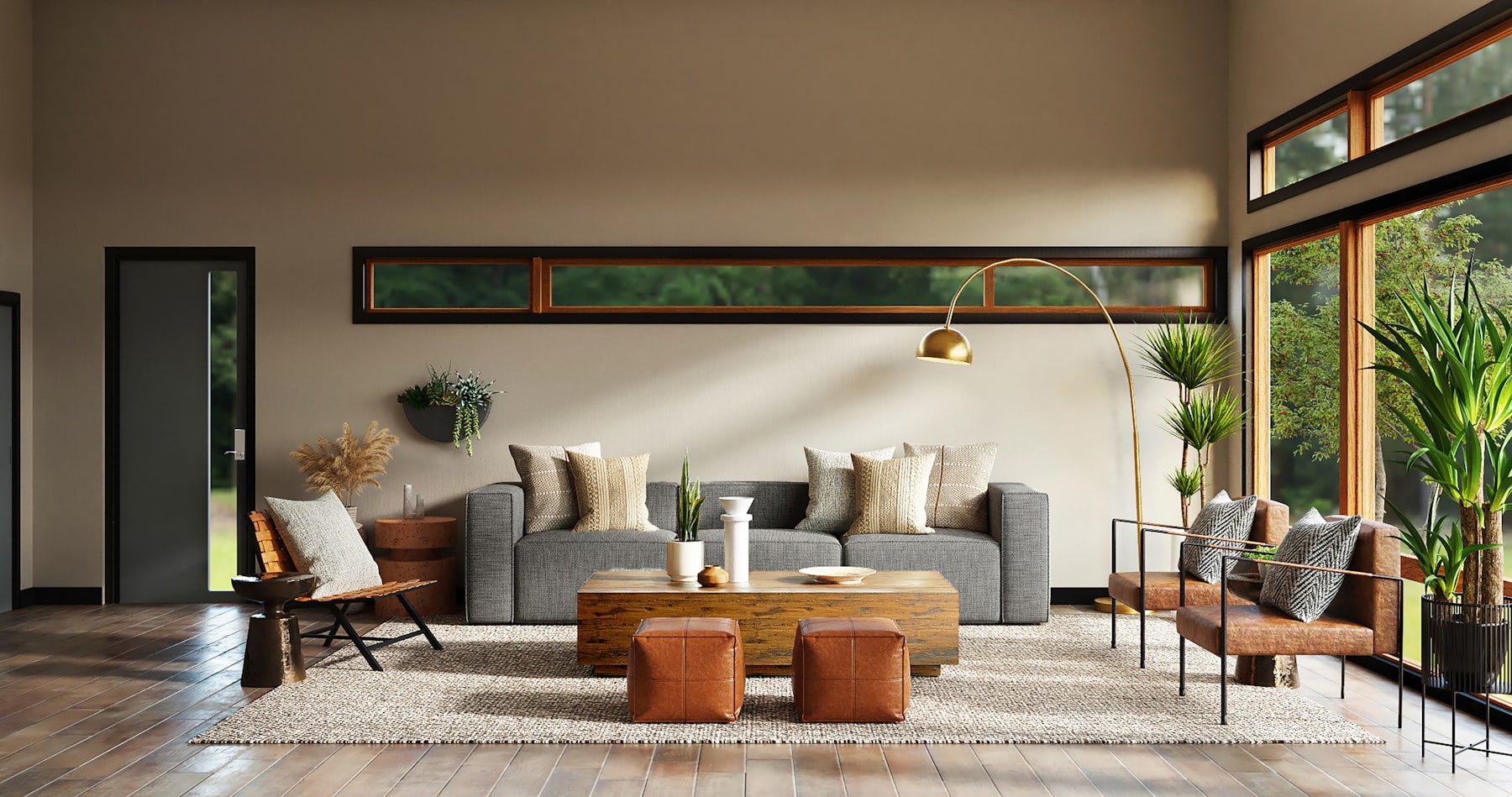 Modern living room with clean painted walls